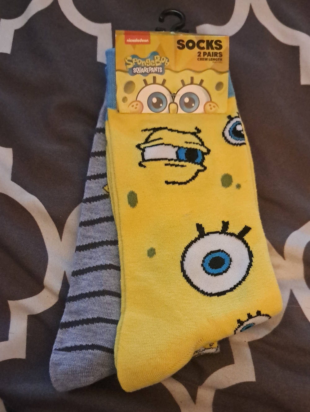 SpongeBob SquarePants 2-Pack Crew Socks - Yellow & Gray Stripe